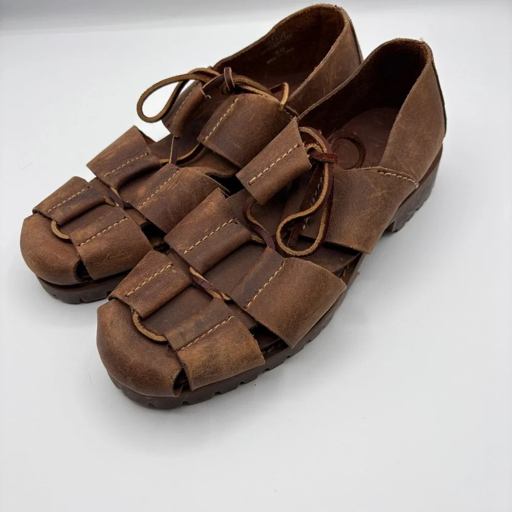 Polo Ralph Lauren Fisherman Sandals Mens Size 9D Brown Leather Chunky Soles